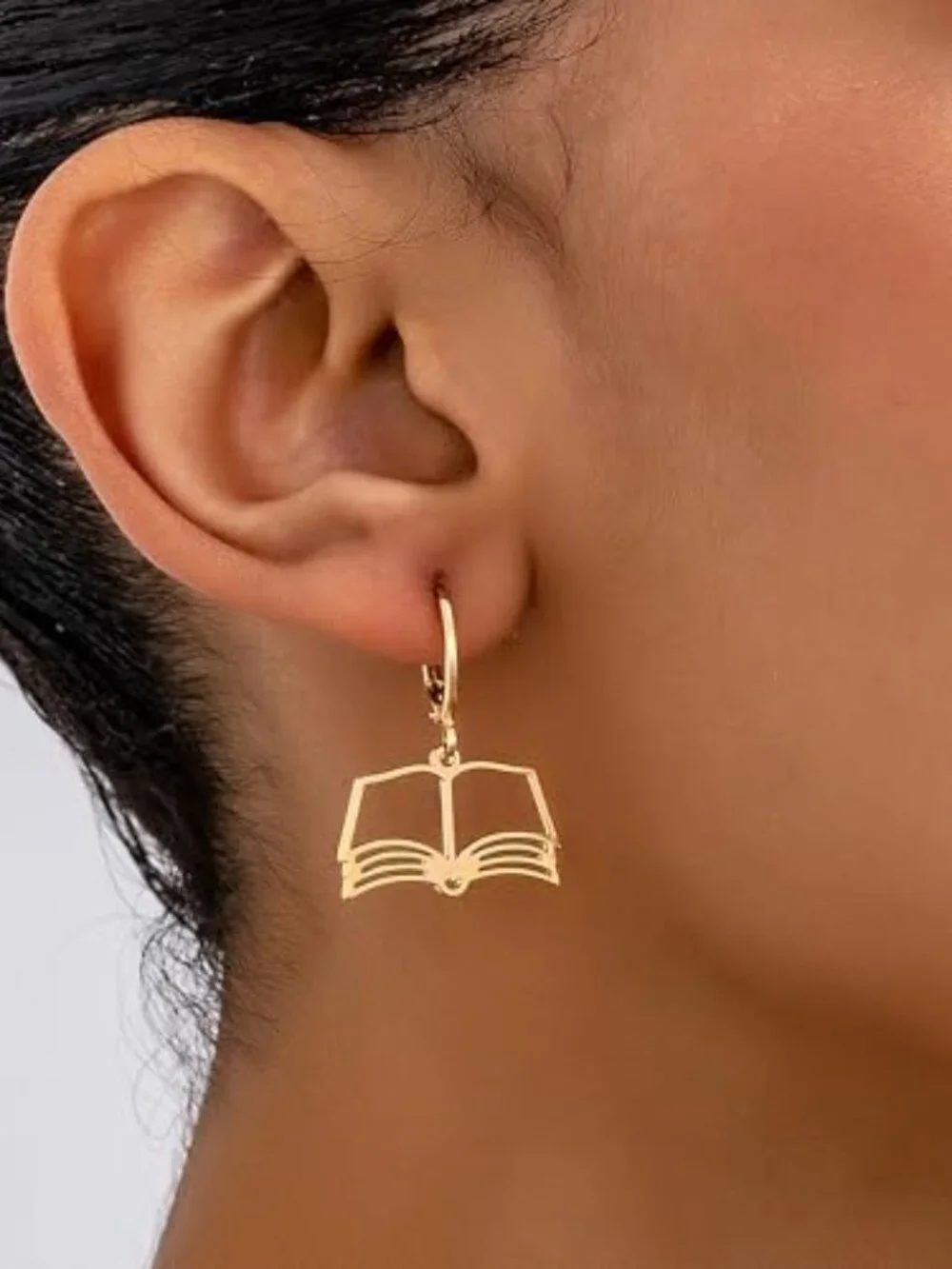 New‎ - Gold Book Earrings Fun Hollow Book Hoop Earrings Book Lovers Librarian